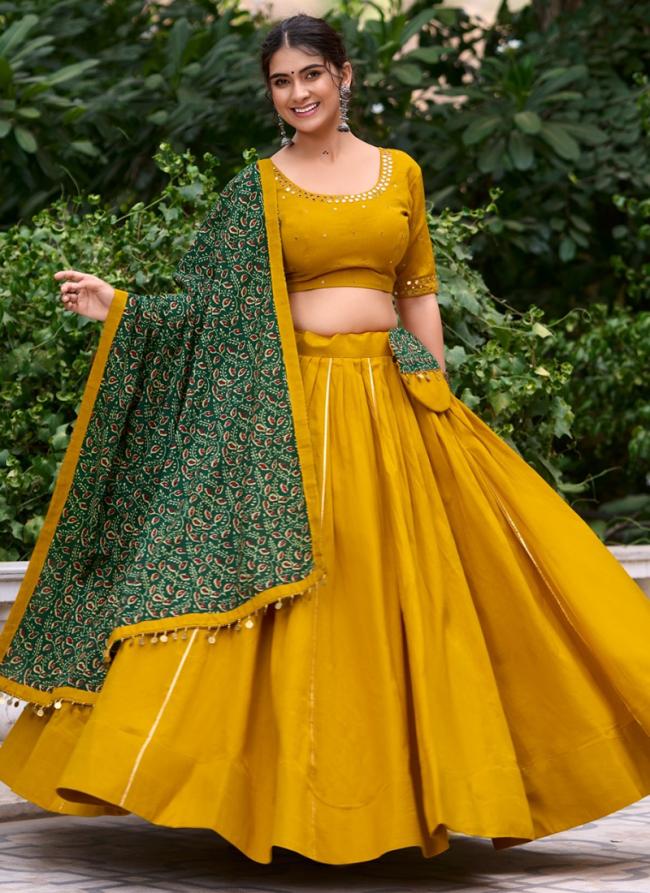 Pure Cotton Mustard Traditional Wear Gotta Pati Work Lehenga Choli